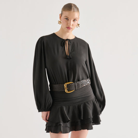 WOVEN WESTERN BUCKLE BELT ESPRESSO GOLD