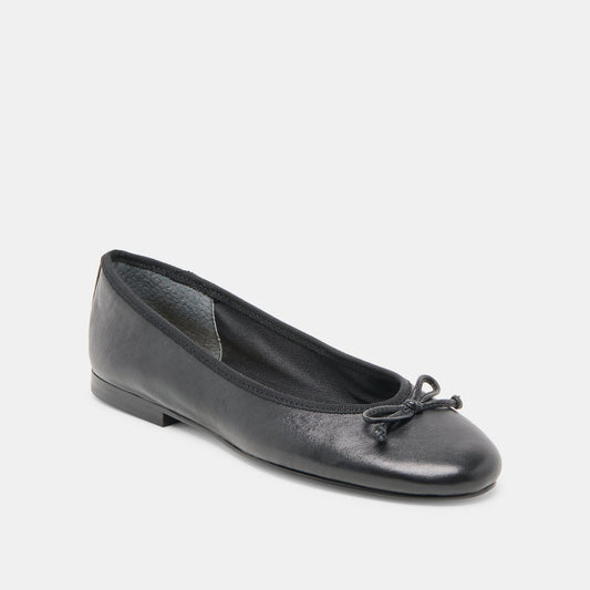 RITLA WIDE BALLET FLATS BLACK LEATHER