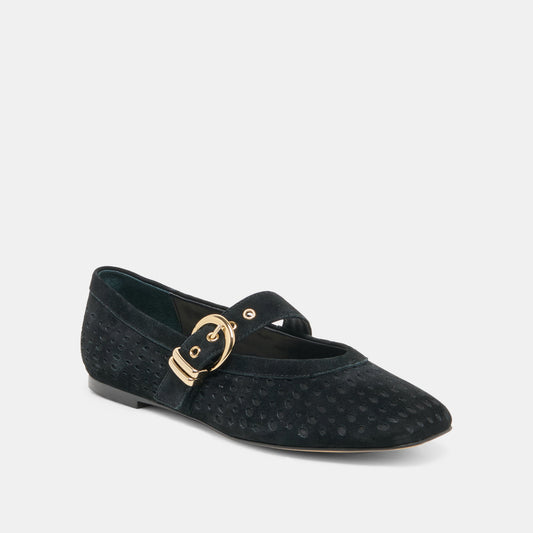 MIKELA BALLET FLATS ONYX PERFORATED SUEDE