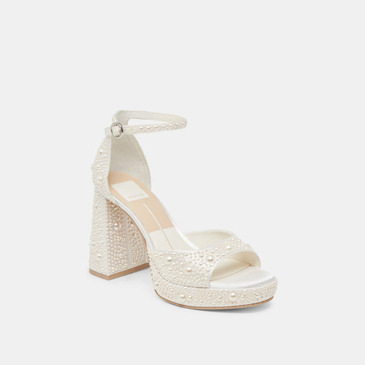 PANDRO PEARL WIDE HEELS TRUE WHITE SATIN