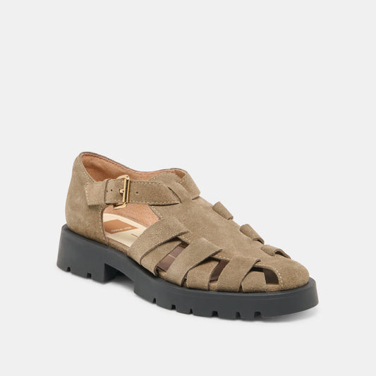 ELSAH FLATS OLIVE SUEDE