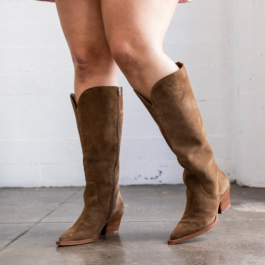 RAJ EXTRA WIDE CALF BOOTS BROWN SUEDE