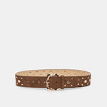 Rectangle Buckle Brown Suede Gold Studded Belt | Dolce Vita