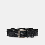 Western Black Woven Leather Belt with Silver Buckle | Dolce Vita