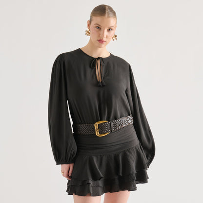 WOVEN WESTERN BUCKLE BELT ESPRESSO GOLD