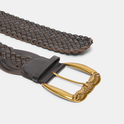 WOVEN WESTERN BUCKLE BELT ESPRESSO GOLD
