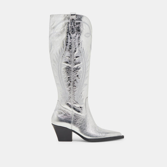 Ryatt Extra Wide Calf Silver Boots | Distressed Leather Boots