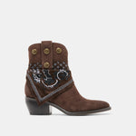 MEKALA Dk Brown Suede Pointed-Toe Ankle Western Boots | Dolce Vita