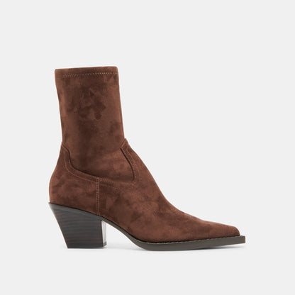 RUTGER Dk Brown Stella Suede Mid-Ankle Block-Heel Boots | Dolce Vita