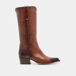 VIGLA Chestnut Leather Pointed-Toe Western Boots | Dolce Vita