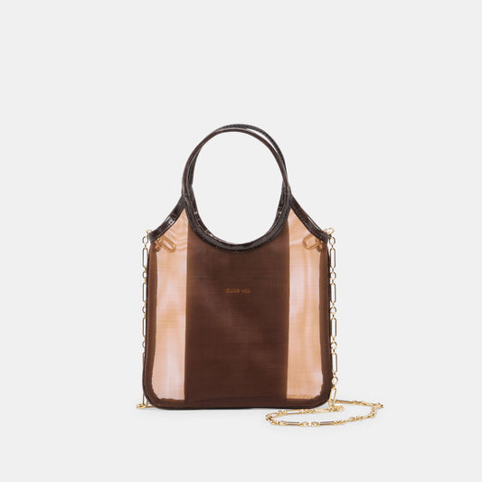SYLVENE Chocolate Mesh Removable Crossbody Handbag | Dolce Vita