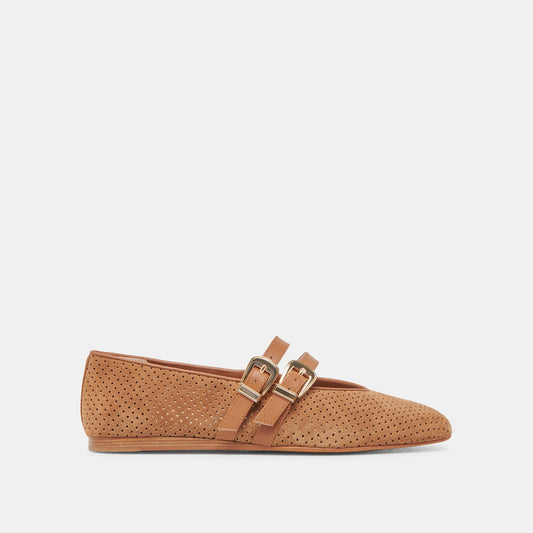Baylee Wide Pecan Perforated Suede Ballet Flats | Dolce Vita