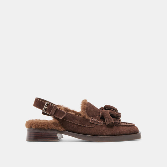 Hamlit Plush Dk Brown Suede Loafers | Dolce Vita