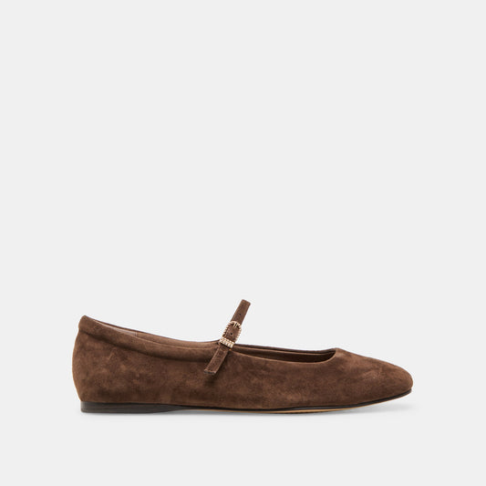 REYES Wide Width Dk Brown Suede Mary-Jane Ballet Flats | Dolce Vita