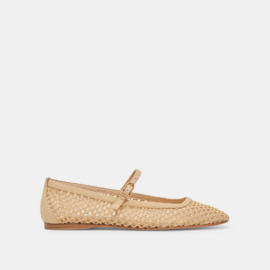 REYES Wide Width Lt Natural Woven Raffia Mary-Jane Ballet Flats | Dolce Vita