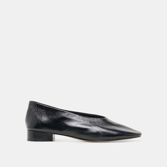 ANDEY Black Leather Block-Heel Ballet Flats | Dolce Vita