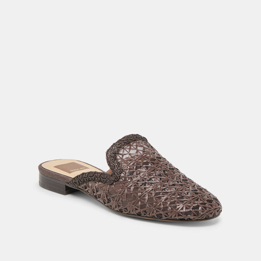 KIRT FLATS CHOCOLATE CROSS HATCH RAFFIA