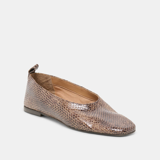KORY BALLET FLATS SNAKE TAN EMBOSSED LEATHER