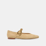 LOREE Desert Taupe Suede Mary-Jane Metal Detail Ballet Flats | Dolce Vita
