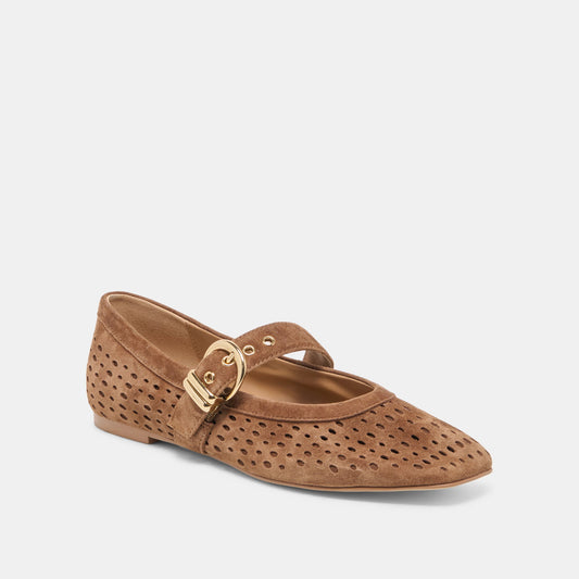 MIKELA BALLET FLATS COCOA PERFORATED SUEDE
