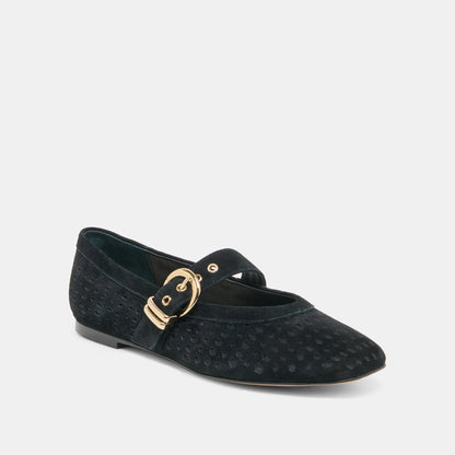 MIKELA BALLET FLATS ONYX PERFORATED SUEDE
