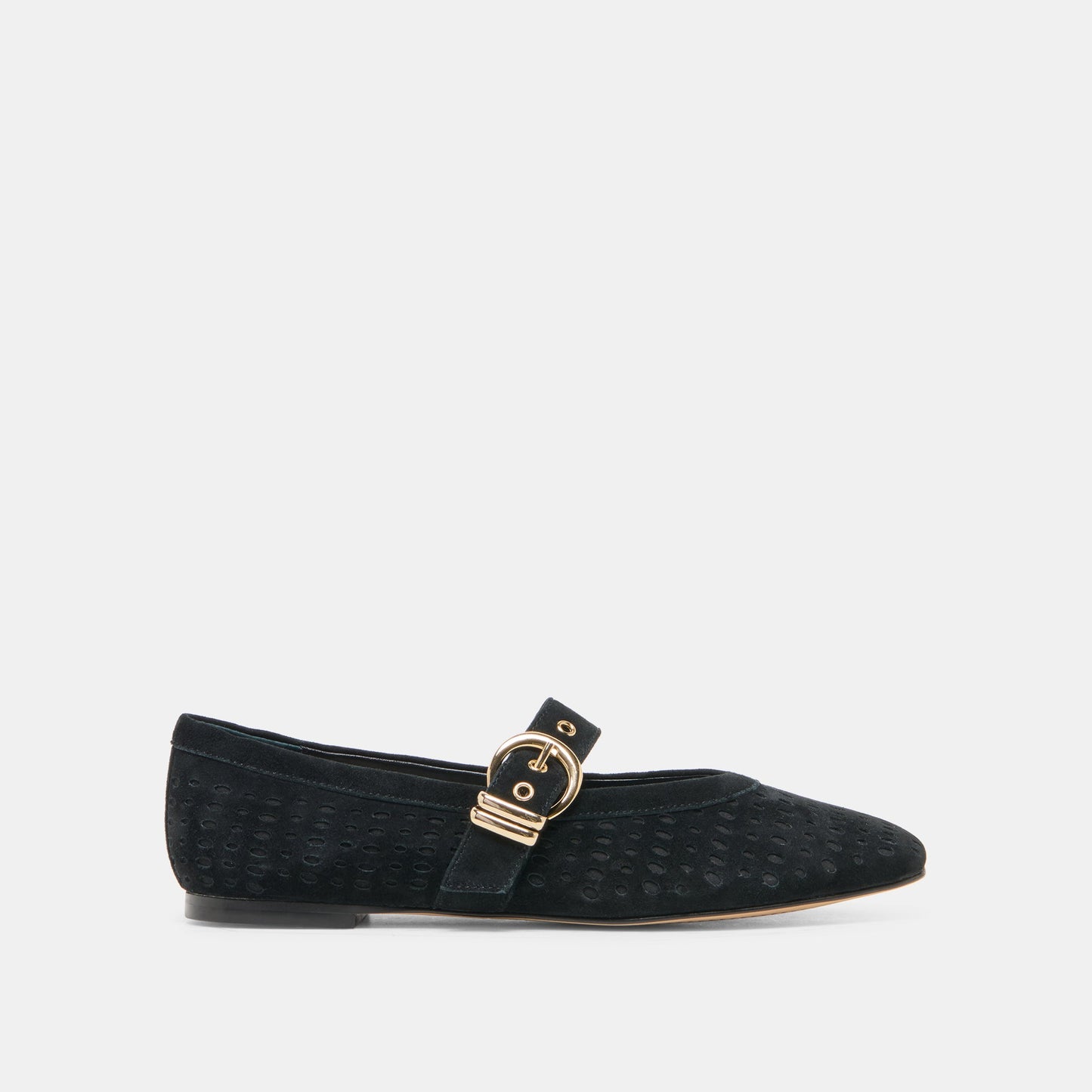 MIKELA Onyx Perforated Suede Mary-Jane Ballet Flats | Dolce Vita