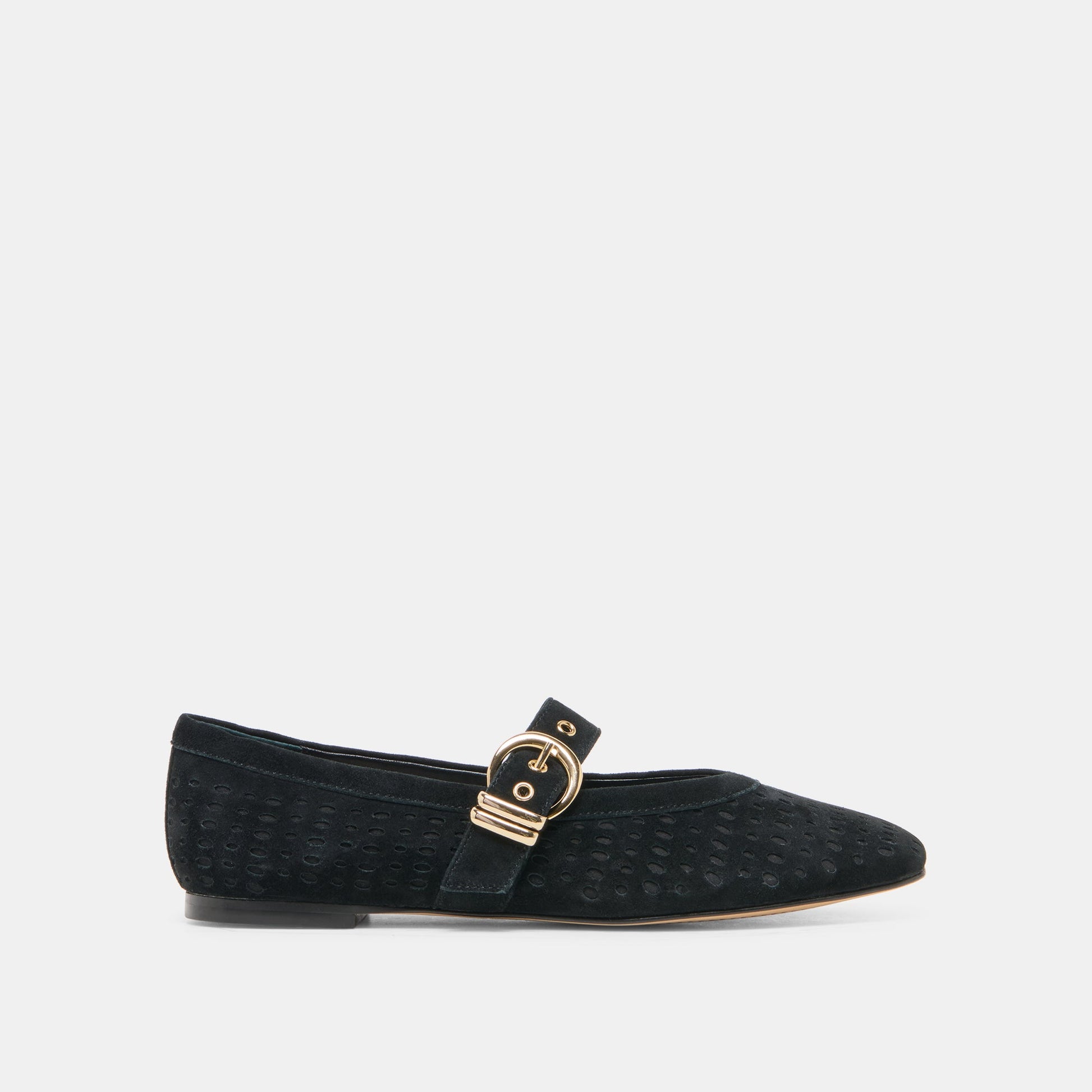MIKELA Onyx Perforated Suede Mary-Jane Ballet Flats | Dolce Vita