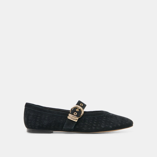 MIKELA Onyx Perforated Suede Mary-Jane Ballet Flats | Dolce Vita