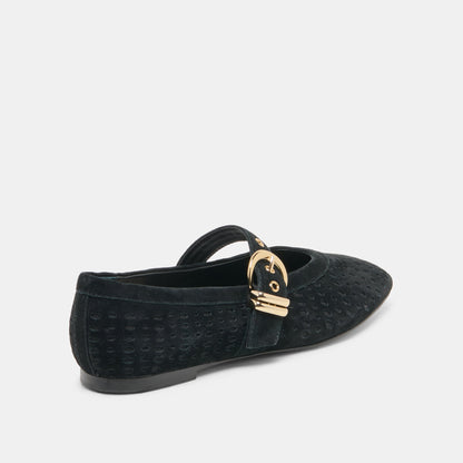 MIKELA BALLET FLATS ONYX PERFORATED SUEDE