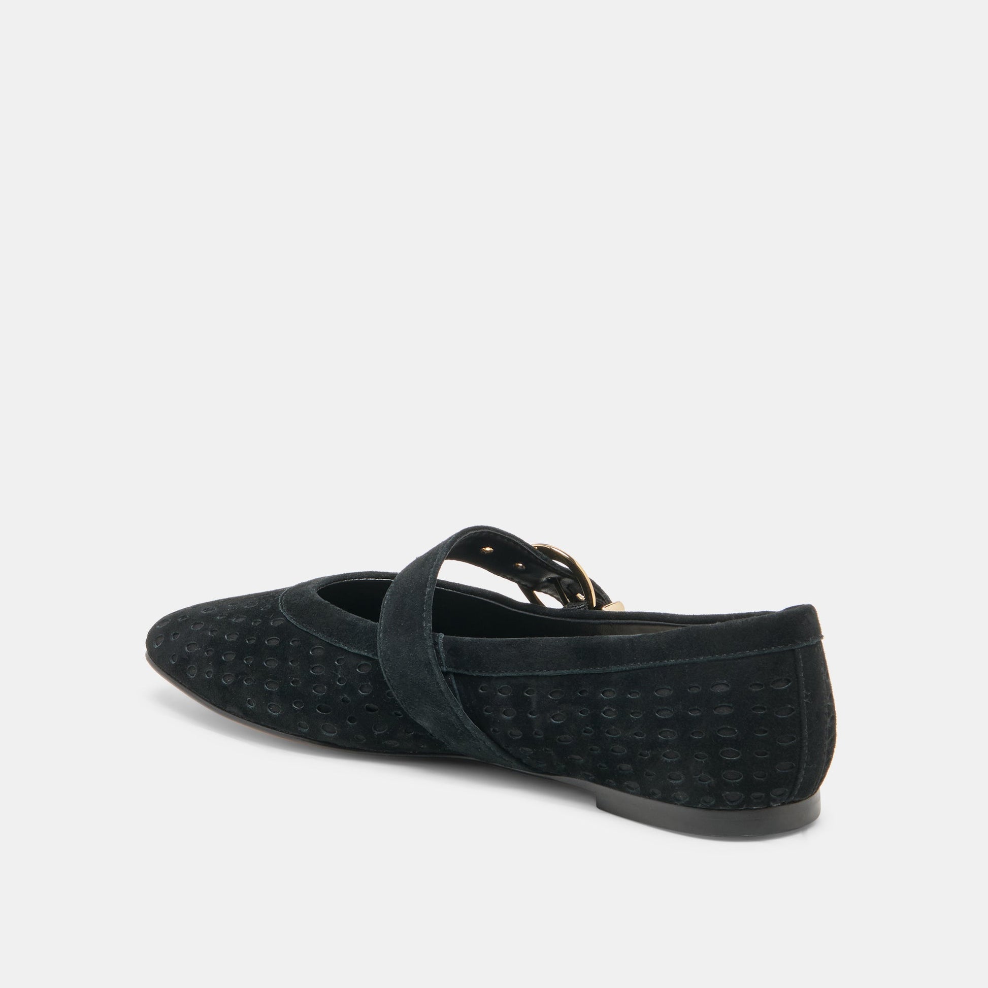 MIKELA BALLET FLATS ONYX PERFORATED SUEDE