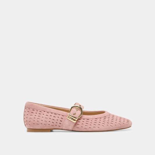 MIKELA Pink Perforated Suede Mary-Jane Ballet Flats | Dolce Vita