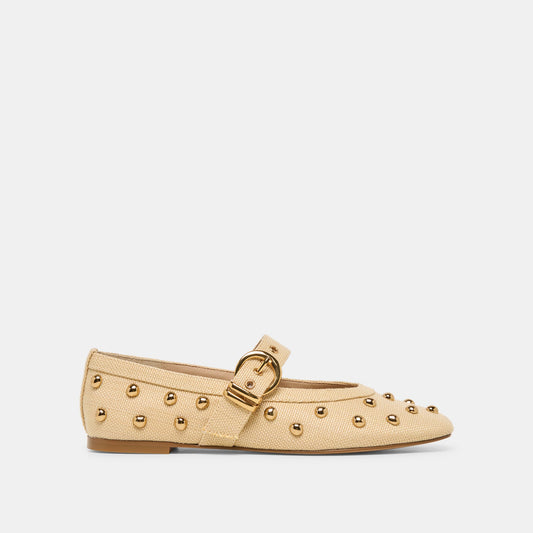 Mikel Stud Lt Natural Raffia Ballet Flats | Dolce Vita