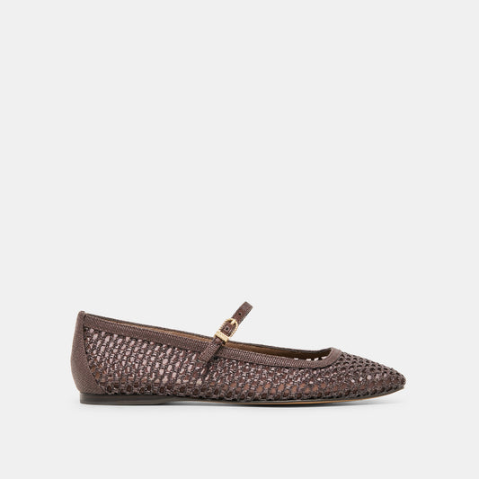 REYES Chocolate Woven Raffia Mary-Jane Ballet Flats | Dolce Vita