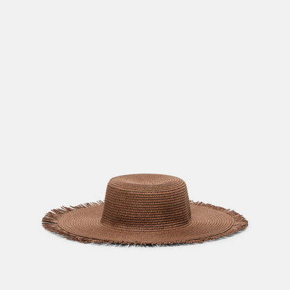 Floppy Dark Brown Sunhat with Ribbon and Frayed Edge | Dolce Vita