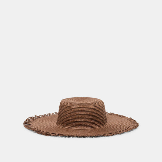 Floppy Dark Brown Sunhat with Ribbon and Frayed Edge | Dolce Vita