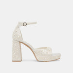 PANDRO PEARL HEELS TRUE WHITE SATIN