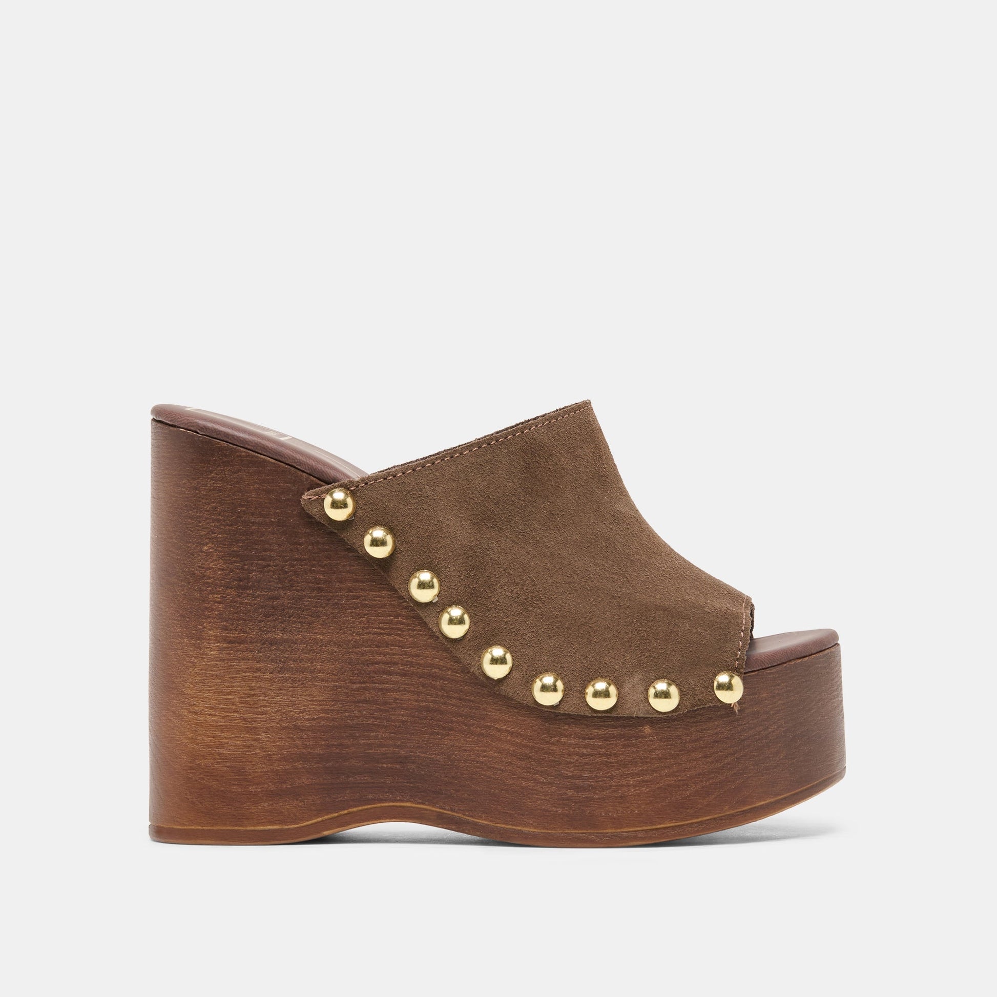 BIRK Dk Brown Suede Platform Wood Sole Wedges | Dolce Vita