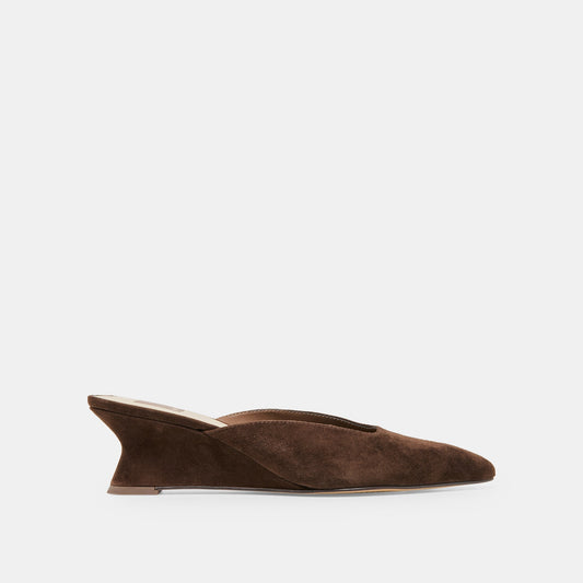 CAMY Dk Brown Suede Closed-Toe Slip-On Wedge Mules | Dolce Vita
