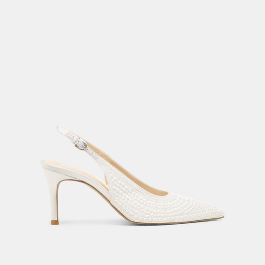 Elasi Pearl Off White Satin Heels | Dolce Vita
