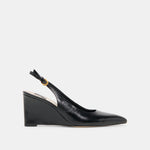 EVELAN Black Leather Pointed-Toe Slingback Wedges | Dolce Vita