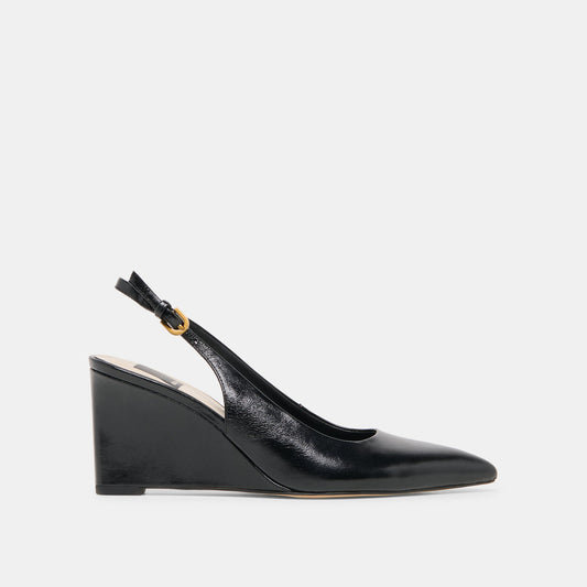 EVELAN Black Leather Pointed-Toe Slingback Wedges | Dolce Vita
