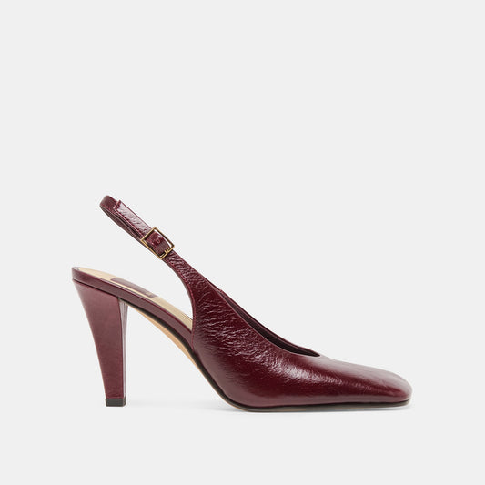 GESSIA Oxblood Crinkle Patent Closed-Toe Slingback Heels | Dolce Vita