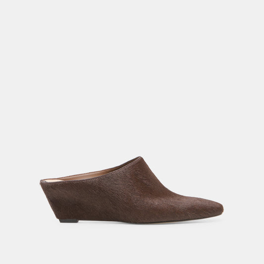 HILAH Chestnut Calf Hair Closed-Toe Slip-On Wedge Mules | Dolce Vita