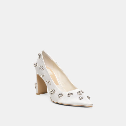 KAYNA RHINESTONE HEELS WHITE SATIN