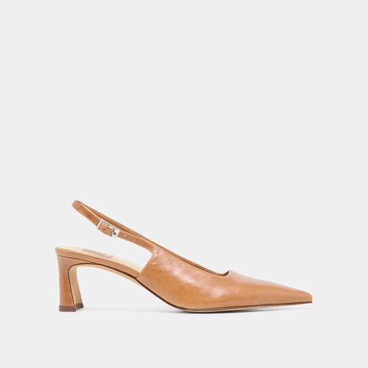 KOKO Tan Leather Slingback Closed-Toe Mid Heels | Dolce Vita