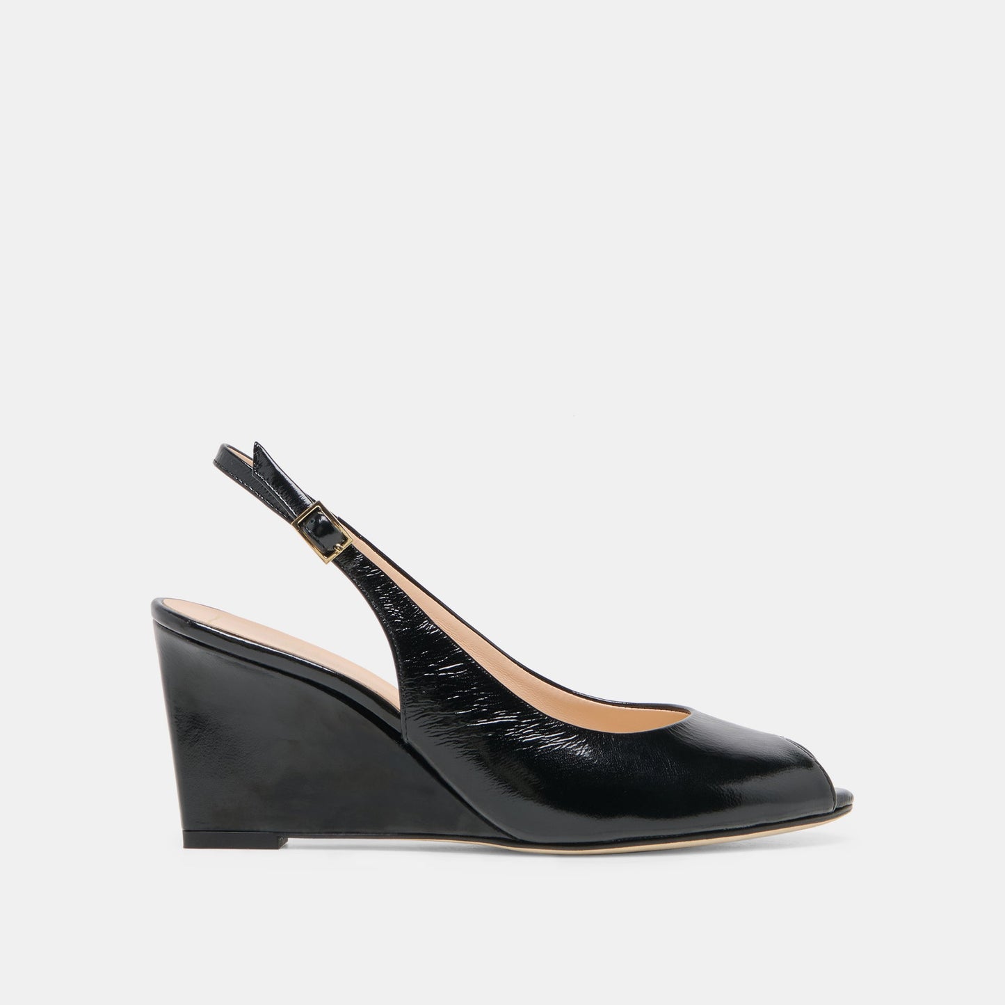 KOLA Noir Leather Peep-Toe Slingback Wedges | Dolce Vita