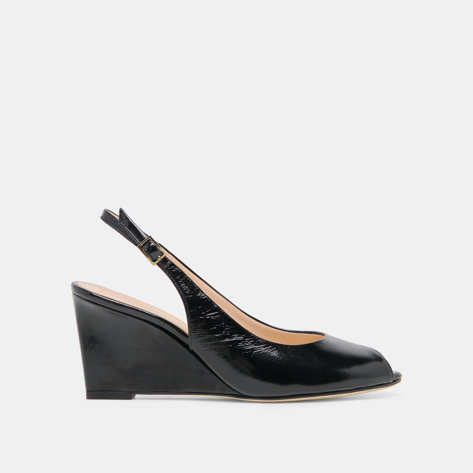 KOLA Noir Leather Peep-Toe Slingback Wedges | Dolce Vita