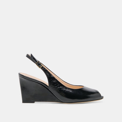 KOLA Noir Leather Peep-Toe Slingback Wedges | Dolce Vita