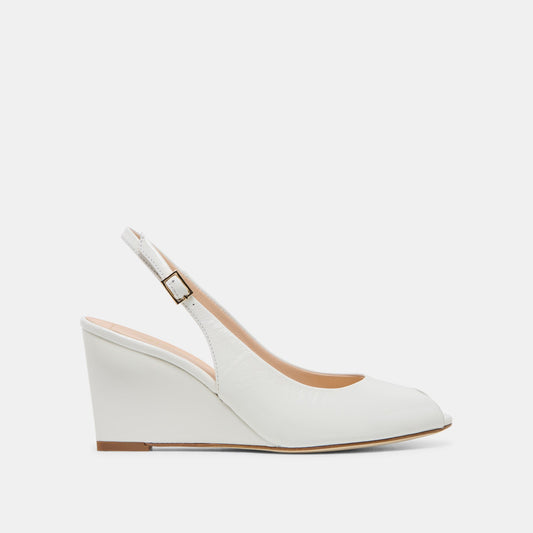 KOLA White Leather Peep-Toe Slingback Wedges | Dolce Vita
