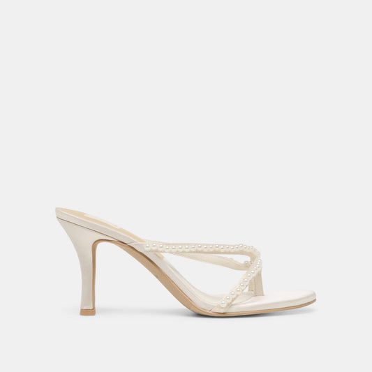 Liano Pearl Off White Satin Heels | Dolce Vita
